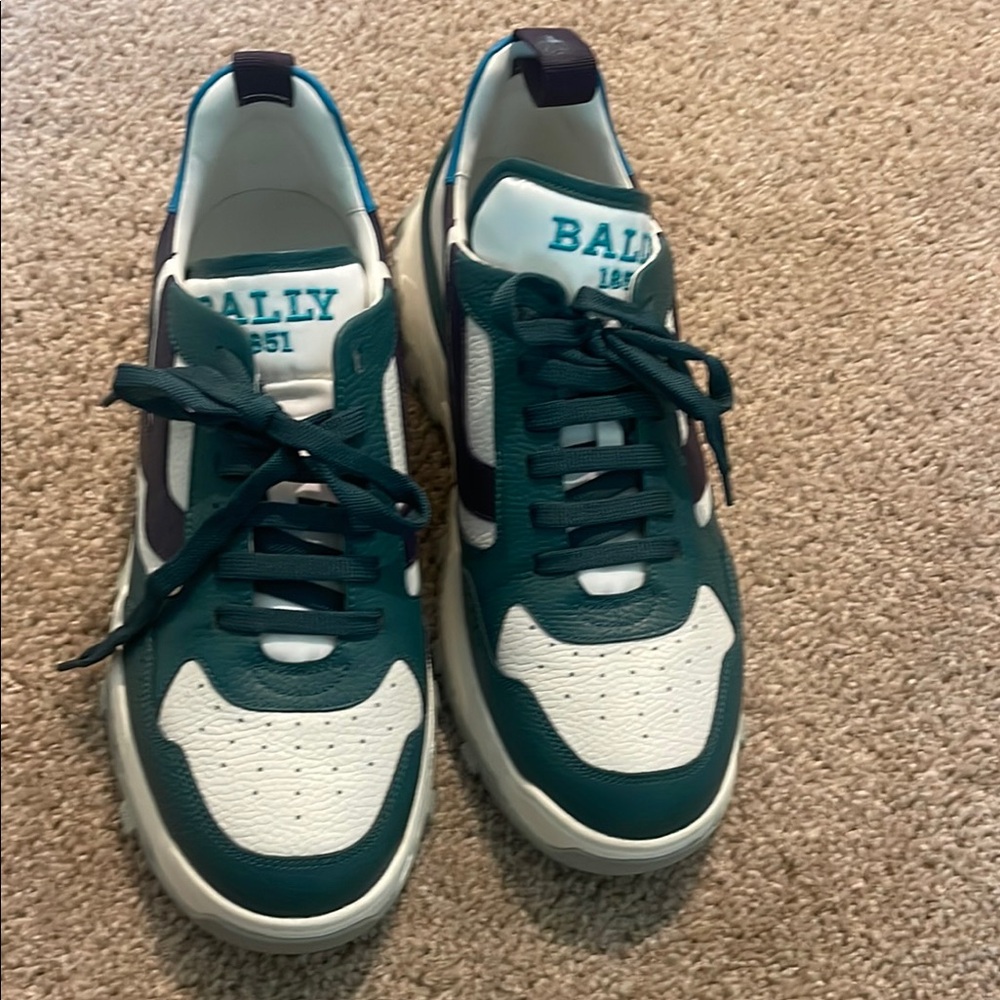 Bally Men's Green and White Sneakers
